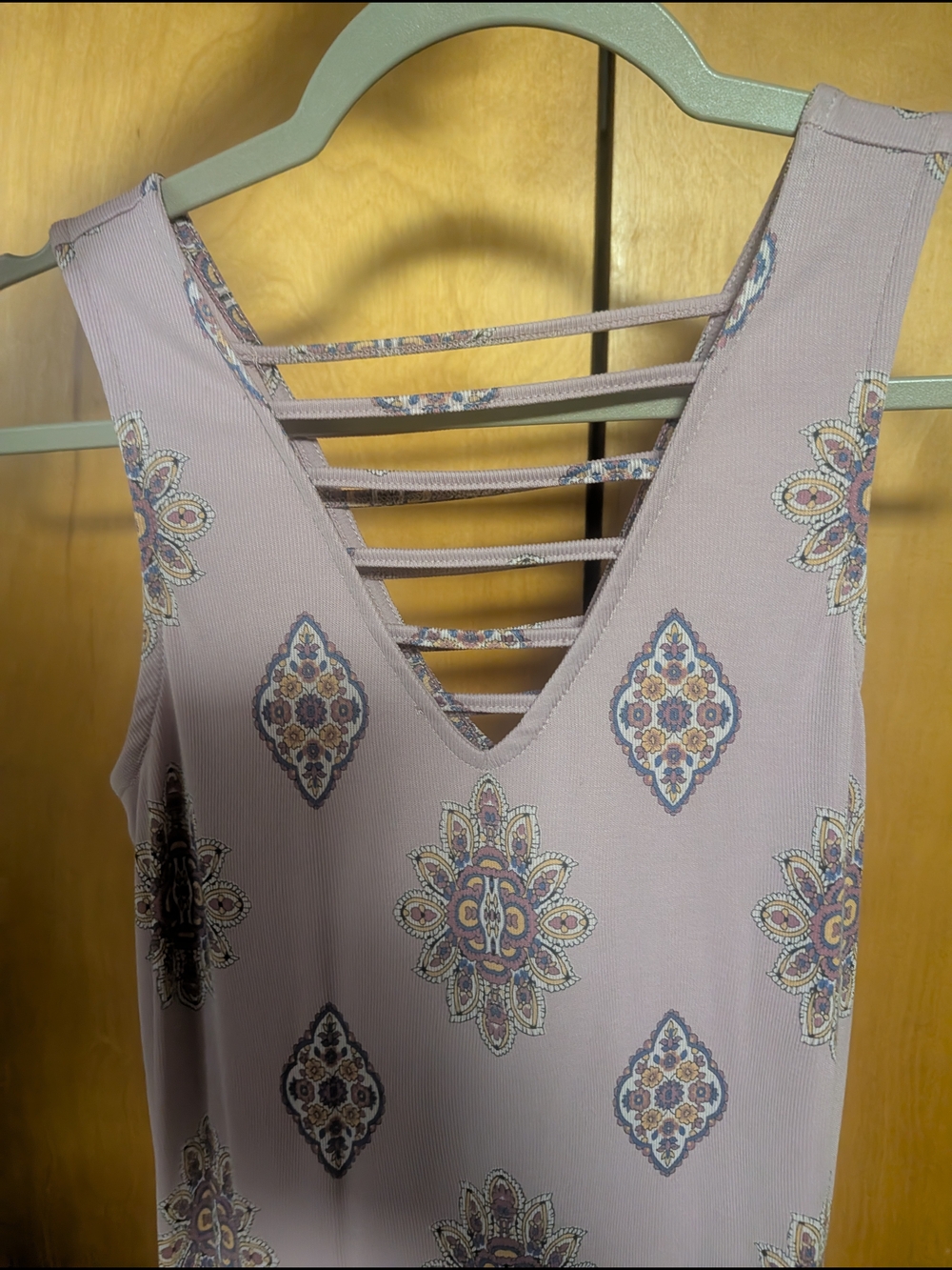 Pink Republic Lavender Strapless Printed V-Neck Dress with Ladder Back Detail